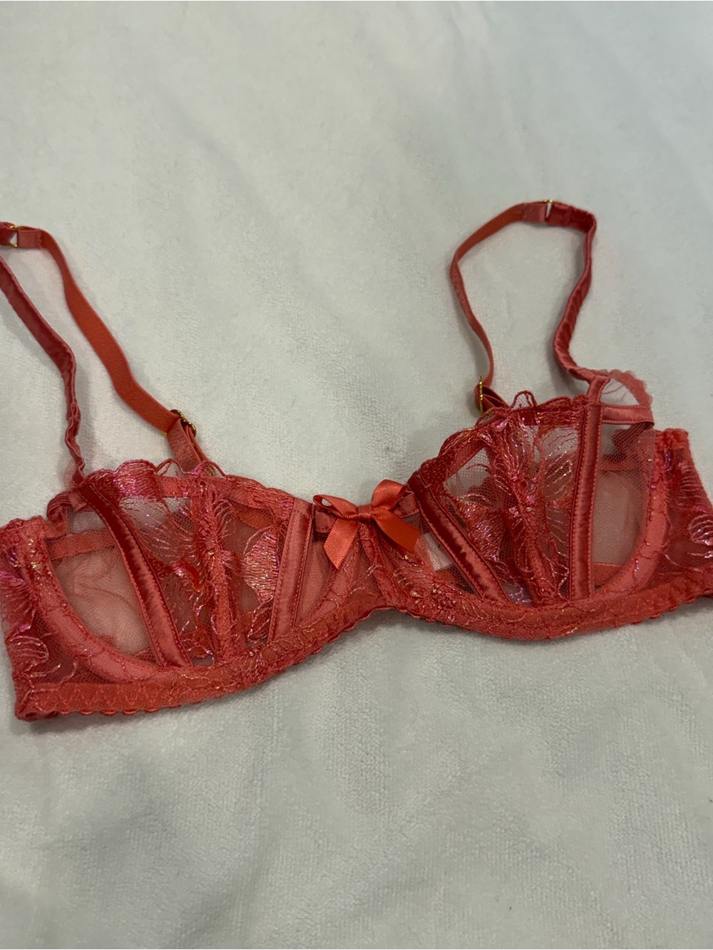 Agent Provocateur Lorna Pink Sheer Embroidered Plunge Underwire Bra 32B - Picture 8 of 14